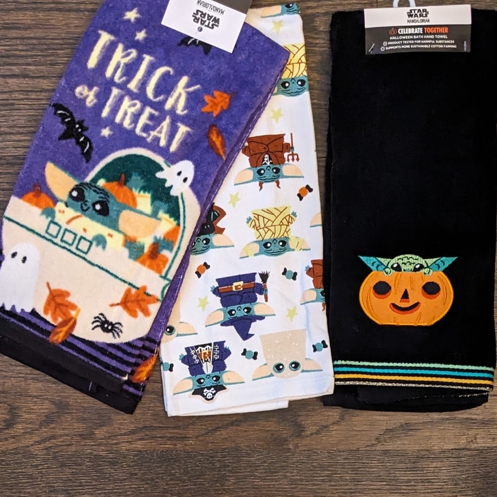 3 Disney Halloween Star Wars Baby Yoda Grogu Mandalorian Hand Towels